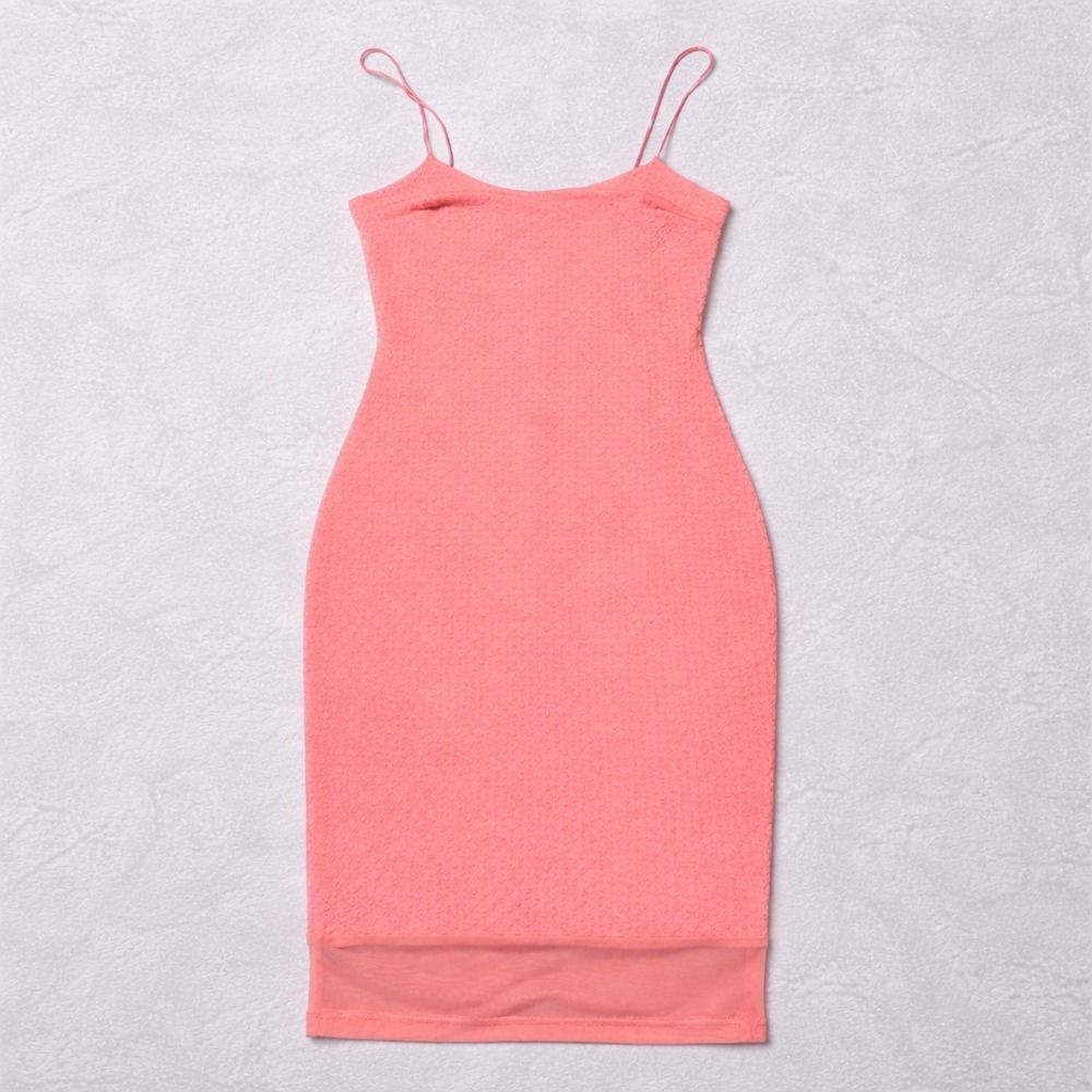River Island Womens Size 6 Coral Bodycon Midi Dress Mesh Hem